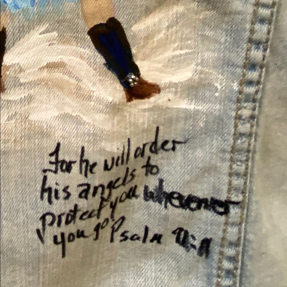 Aeropostale Distressed HandPainted Angel Denim Jacket - Picture 6 of 7